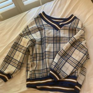 Duwnie - V-Neck Plaid Sweater/ Long Sleeve Turtleneck T-Shirt